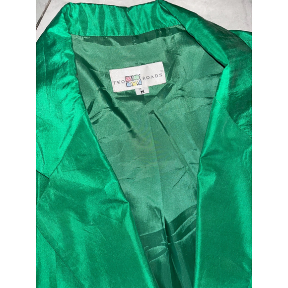 Vintage Two Roads Green Silk Blazer M - Picture 4 of 6